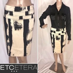 NEW! $195 ETCETERA beige black paint stripe pencil skirt